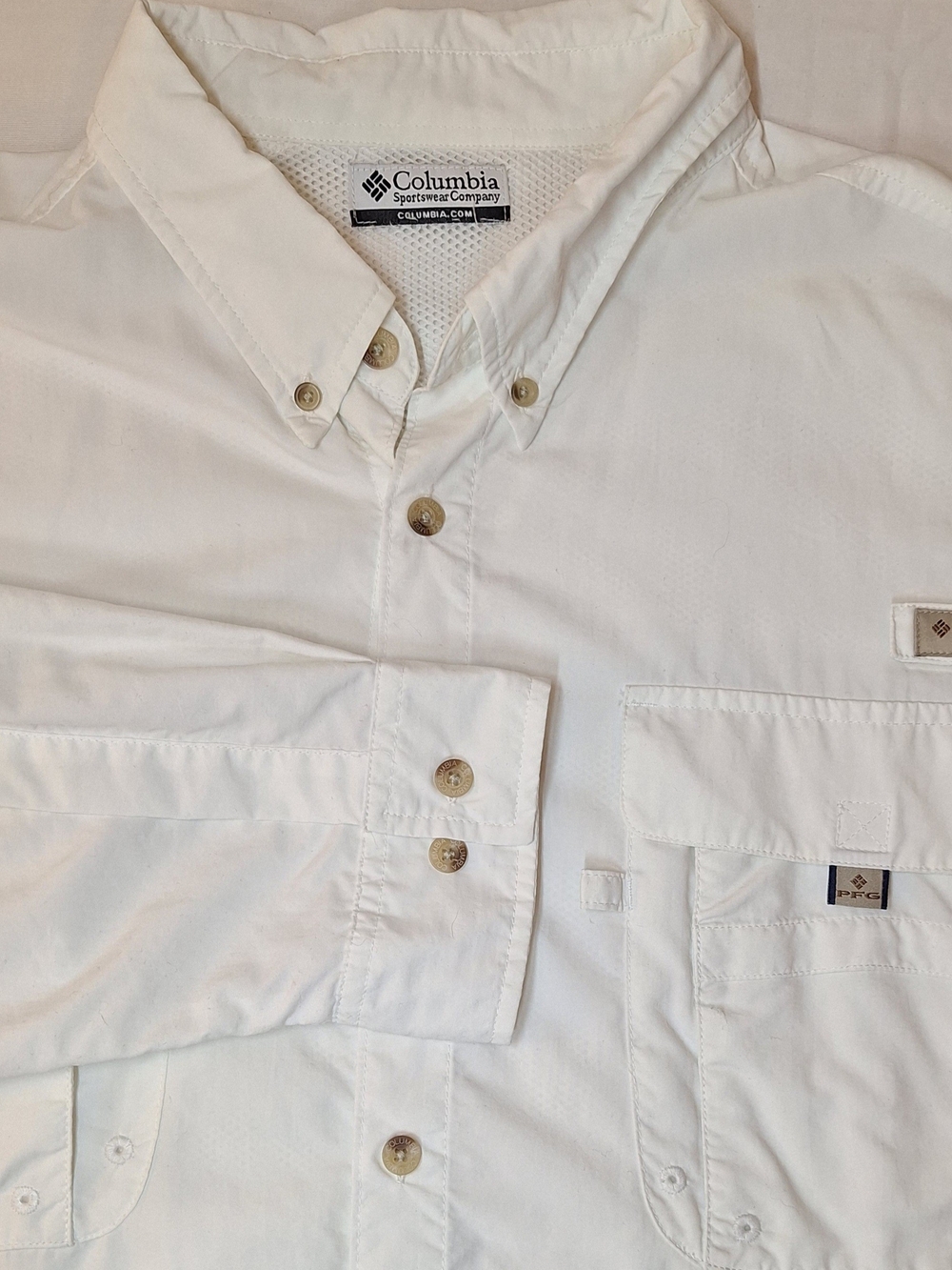 Columbia PFG Bahama II Long Sleeve Fishing Shirt White Men's Size 2XL XXL